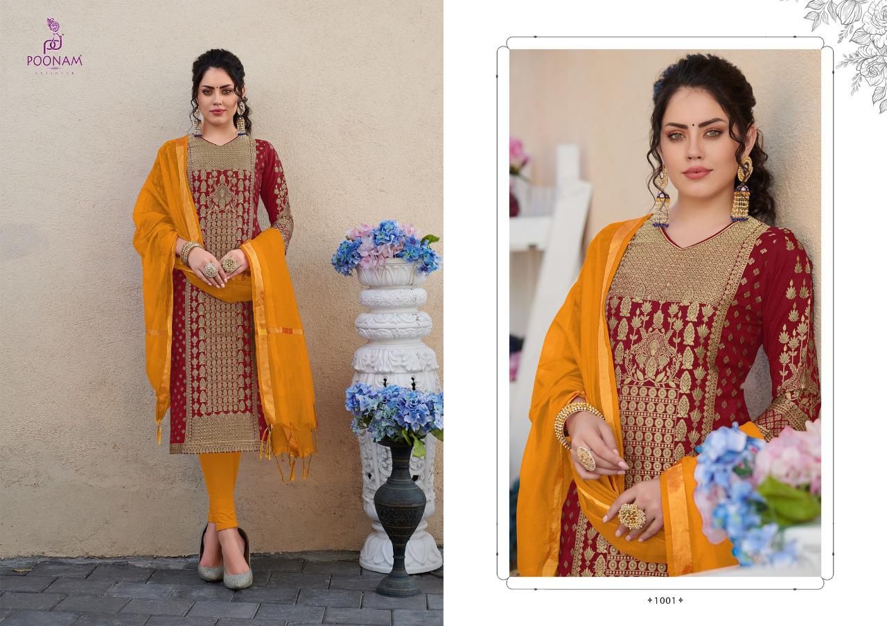 Poonam Designer Banarasi Foil Latest Fancy Heavy Designer Festive Wear Pure Rayon With Banarasi Foil Readymade Salwar Suit Collection