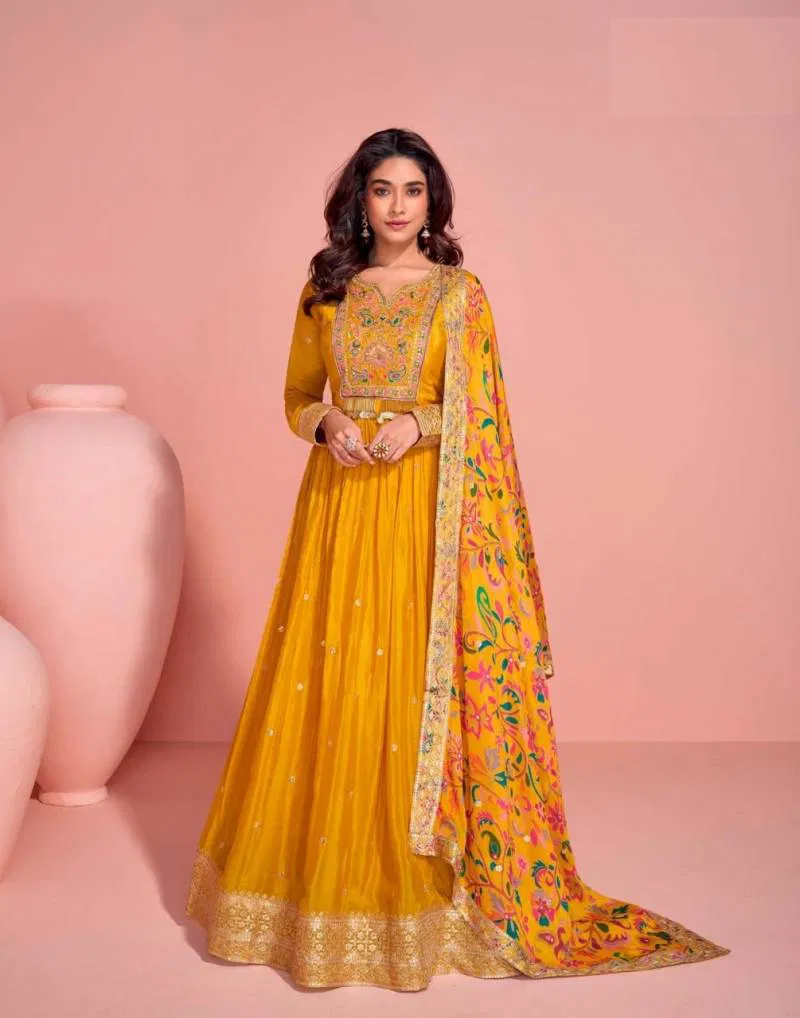 Mayuri 5792 To 5794 Chinon Silk Embroidered Gown With Dupatta Best Wholesale Shop In Surat