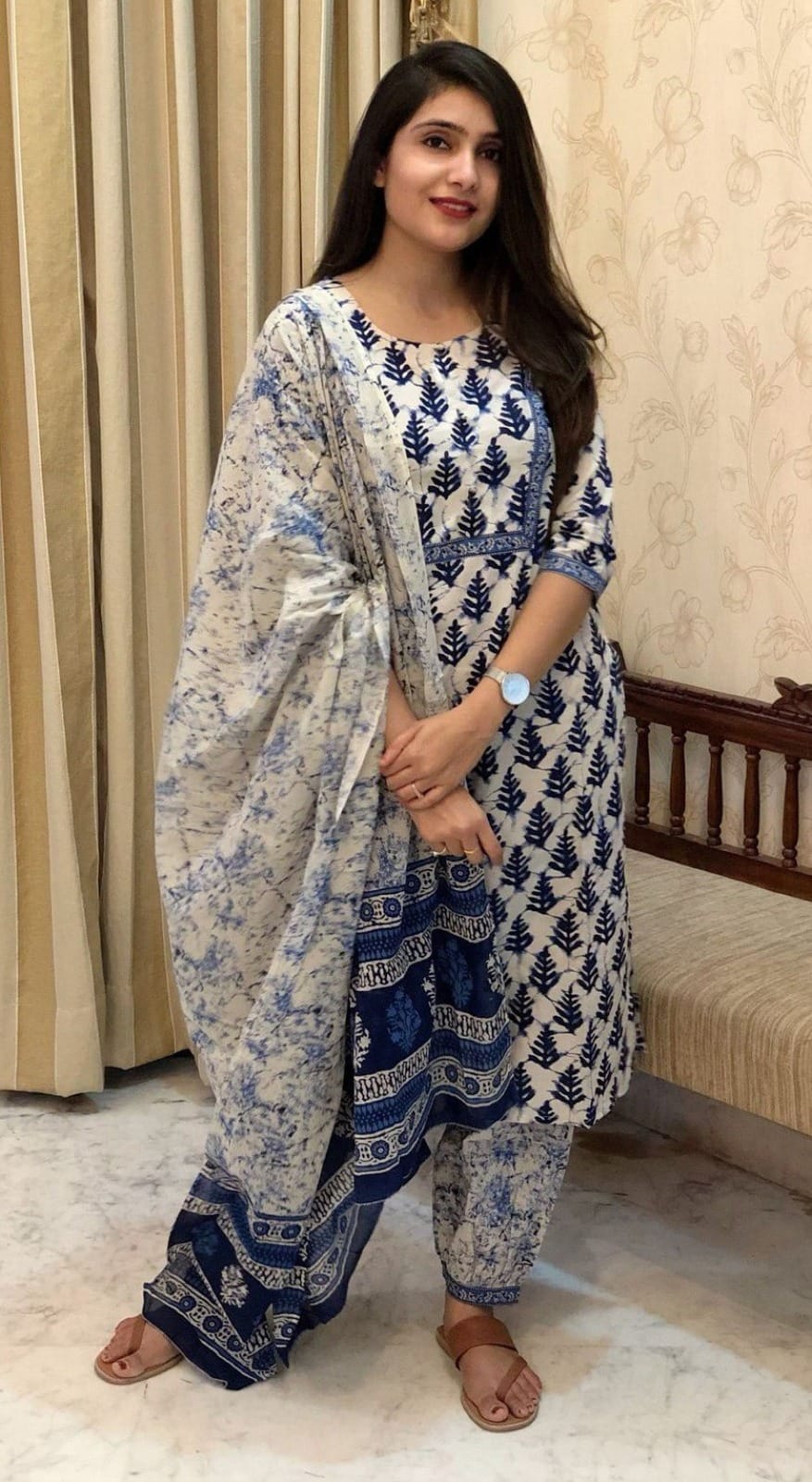 Shamal Printed Cotton Blend Kurti With Bottom Dupatta Suppliers In India