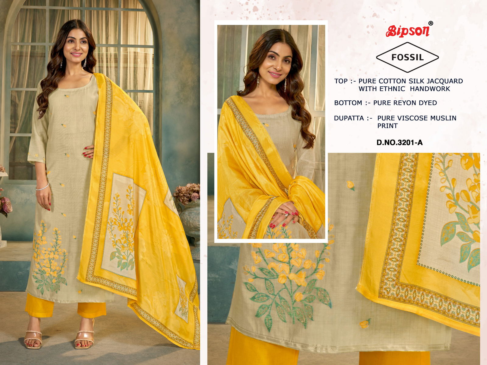 Fossil 3201 By Bipson Cotton Silk Wholesale Dress Material In India