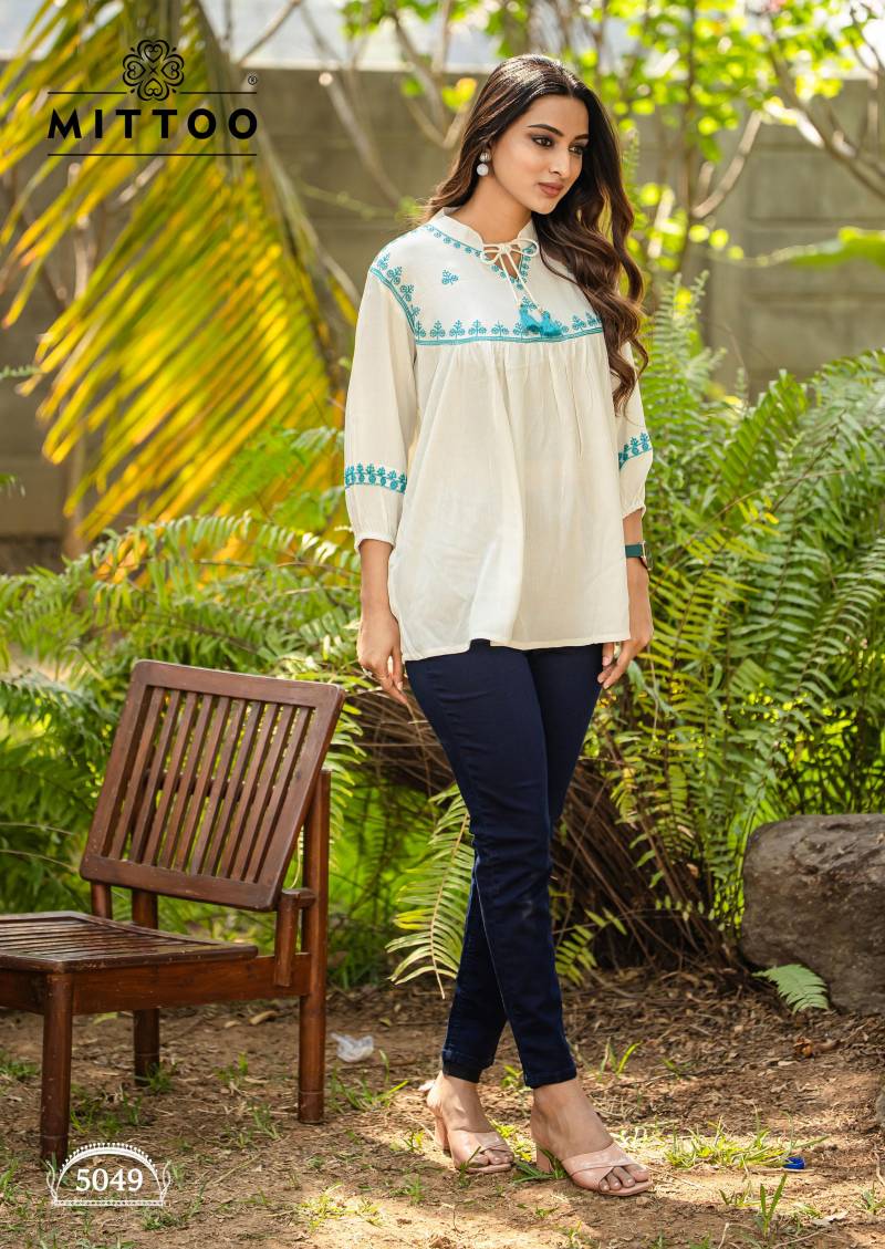 Mittoo Victoria Vol 9 Rayon Wrinkle With Thread Work Top Online Wholesale