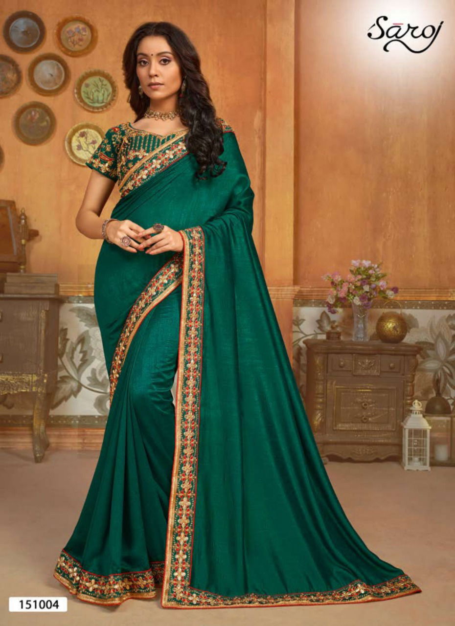 Saroj Hast Kala Latest Designer Beautiful Bordered Wedding Wear Vichitra Silk Saree Collection
