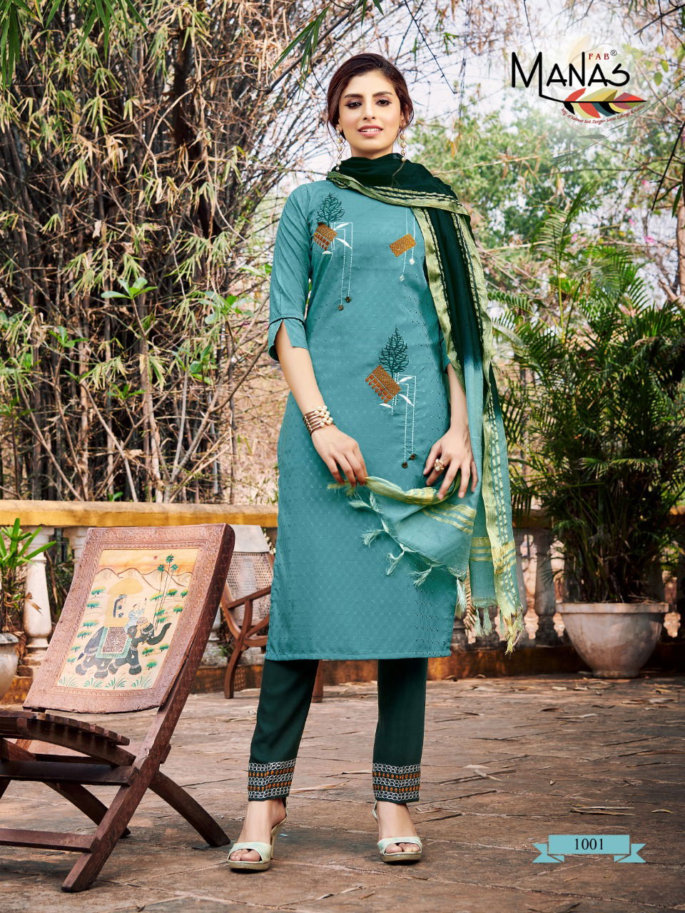 Manas Kaara Latest Casual Wear Rayon Fancy Dolby weaving with Embroidery work Readymade Collection
