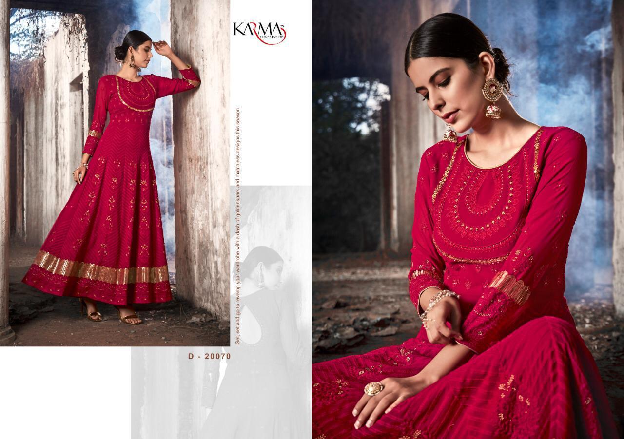 KARMA LATEST DESIGNER FOX GEORGETTE HEAVY EMBROIDERED LAKHNAVI TOP AND NAZNIN DUPATTA WITH STONE WORK COLLECTION