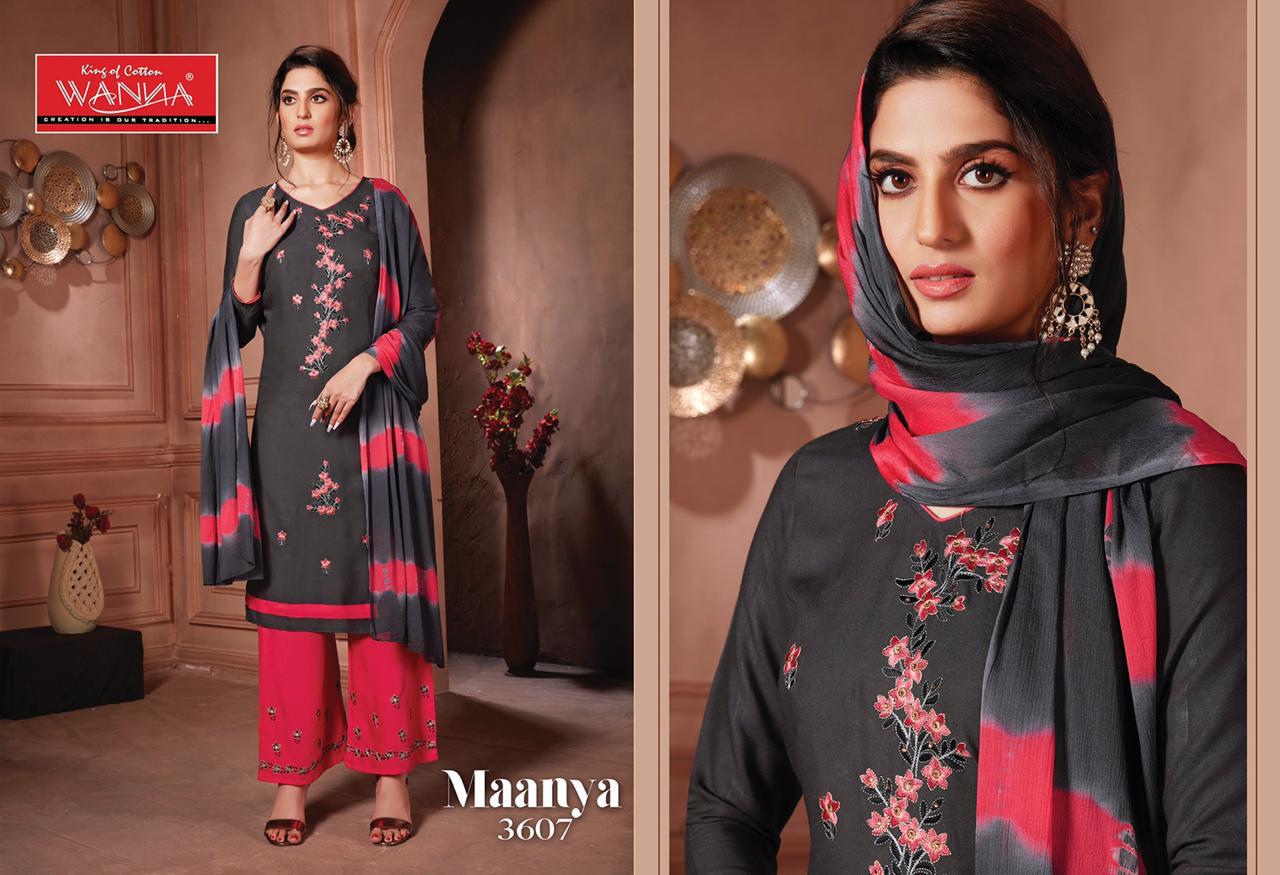 Wanna Maanya Latest Designer Plazzo Style Exclusive Rayon Casual Wear Dress Material Collection
