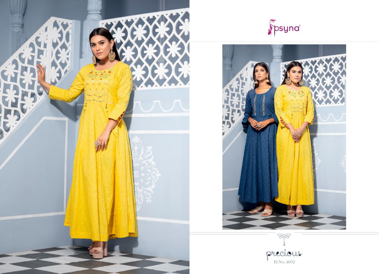 Psyna Precious 4 Fancy Party Wear Rayon Long Designer Kurti Collection