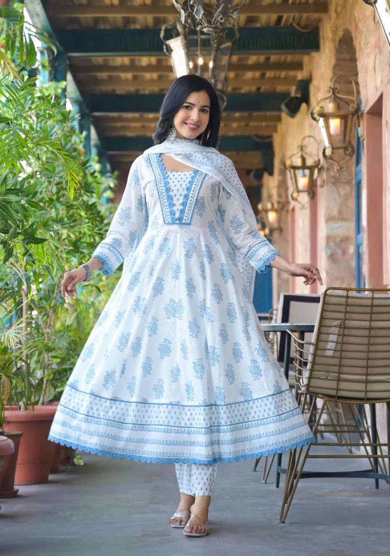 Naisha K 19 Cotton Anarkali Kurti Bottom With Dupatta Suppliers In India