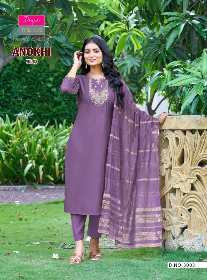 Diya By Anokhi Vol 3 trends Roman Silk Kurti Bottom With Dupatta Wholesale Clothing Suppliers In India