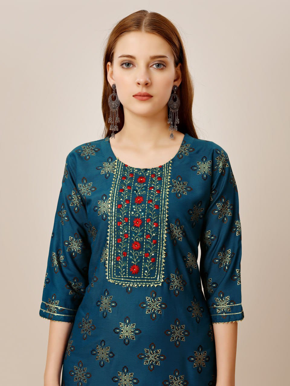 Radhika 1 Heavy Rayon Foil Printed Embroidery Kurti With Bottom Wholesale Shop In Surat
