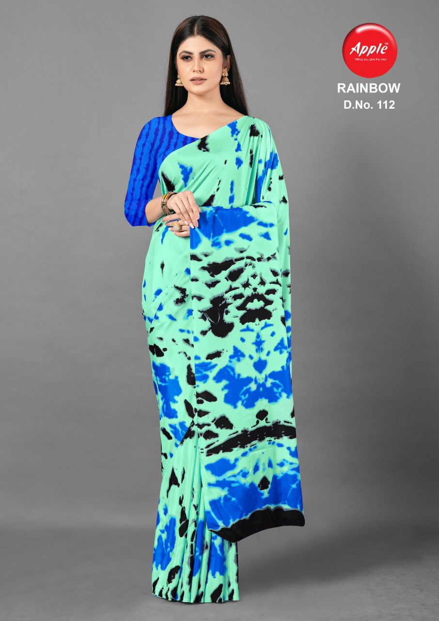 Apple Rainbow Fancy Designer Latest Regular Causal Wear Printed Crepe Sarees Collection
