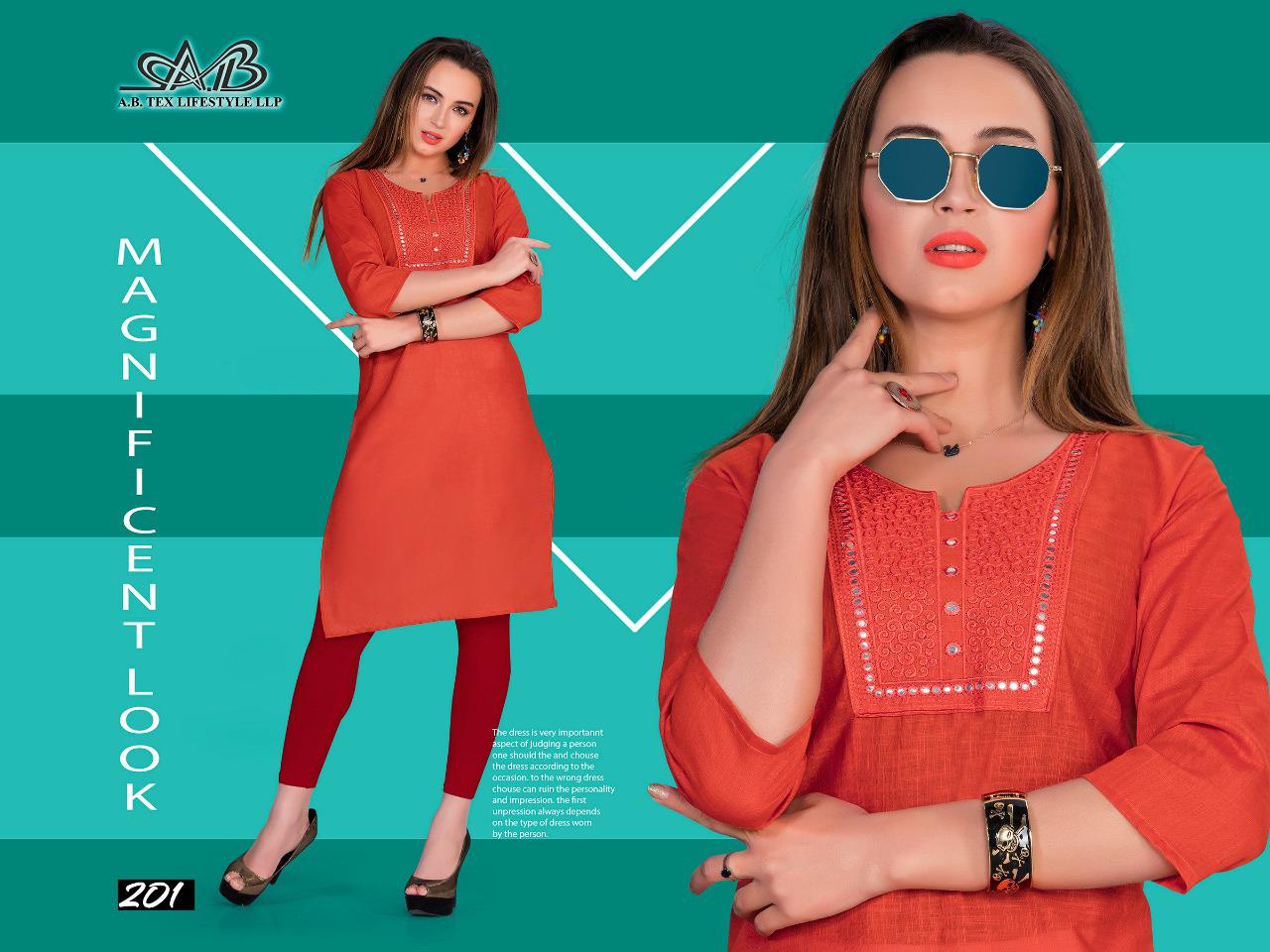 Ab Dhani 1 Designer Regular Wear Neck Work Cotton Slub Pure Kurti Collection
