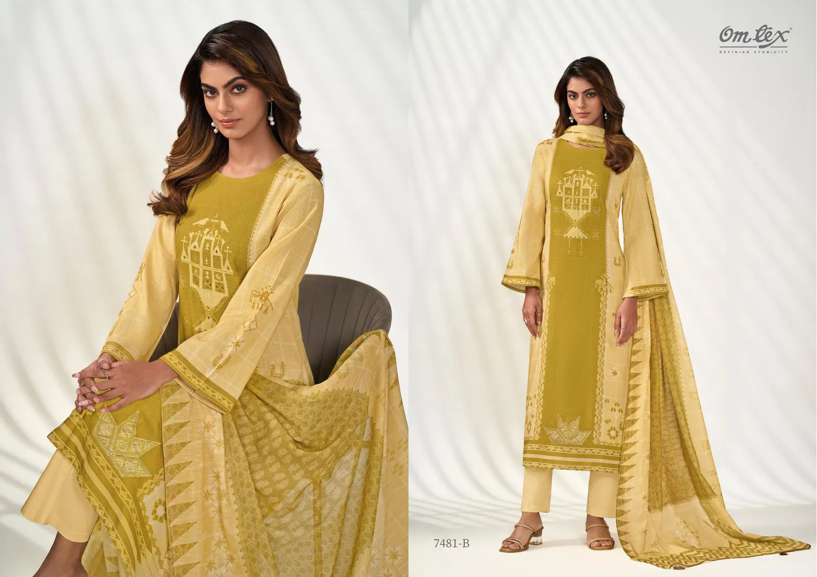 Poshak By Omtex Linen Printed Embroidery Dress Material Exporters In India