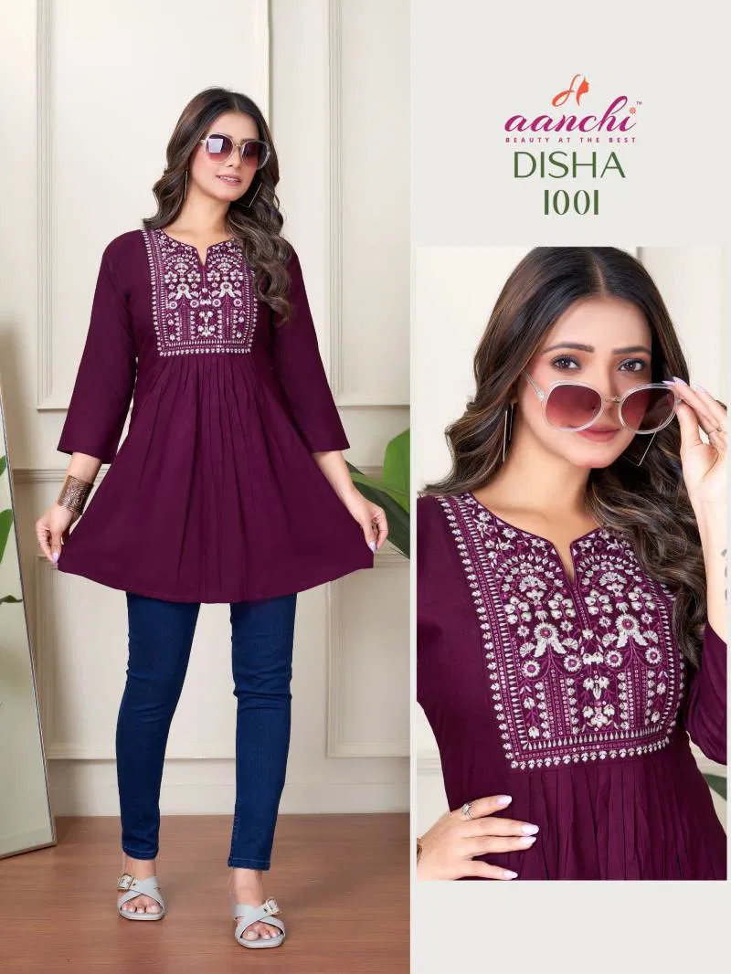 Disha By Aanchi Short Top 1 Rayon Embroidered Tops Suppliers In India