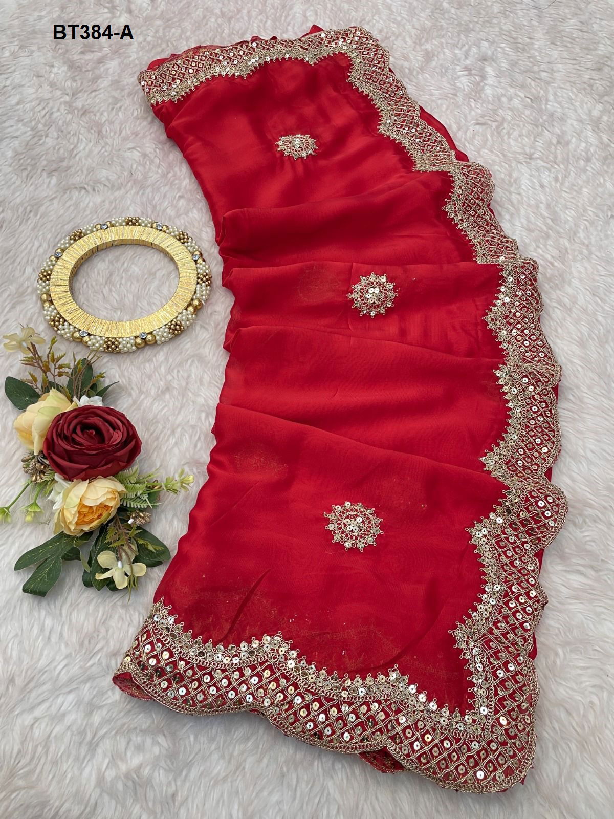 BT 384 Colours Embroidery Georgette Bridal Saree Wholesale Price In Surat
