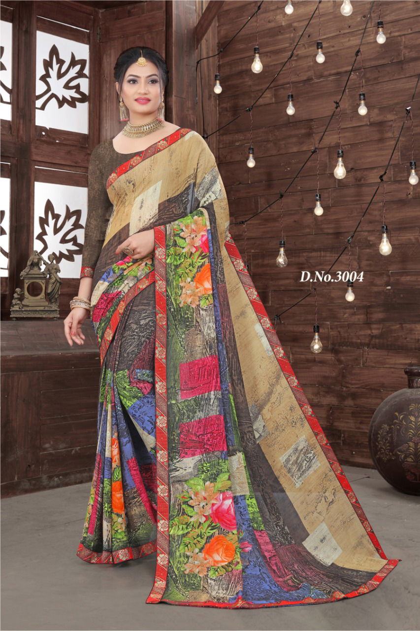 Haytee Everyday Latest Daily Wear Fancy Printed Bordered Saree Collection
