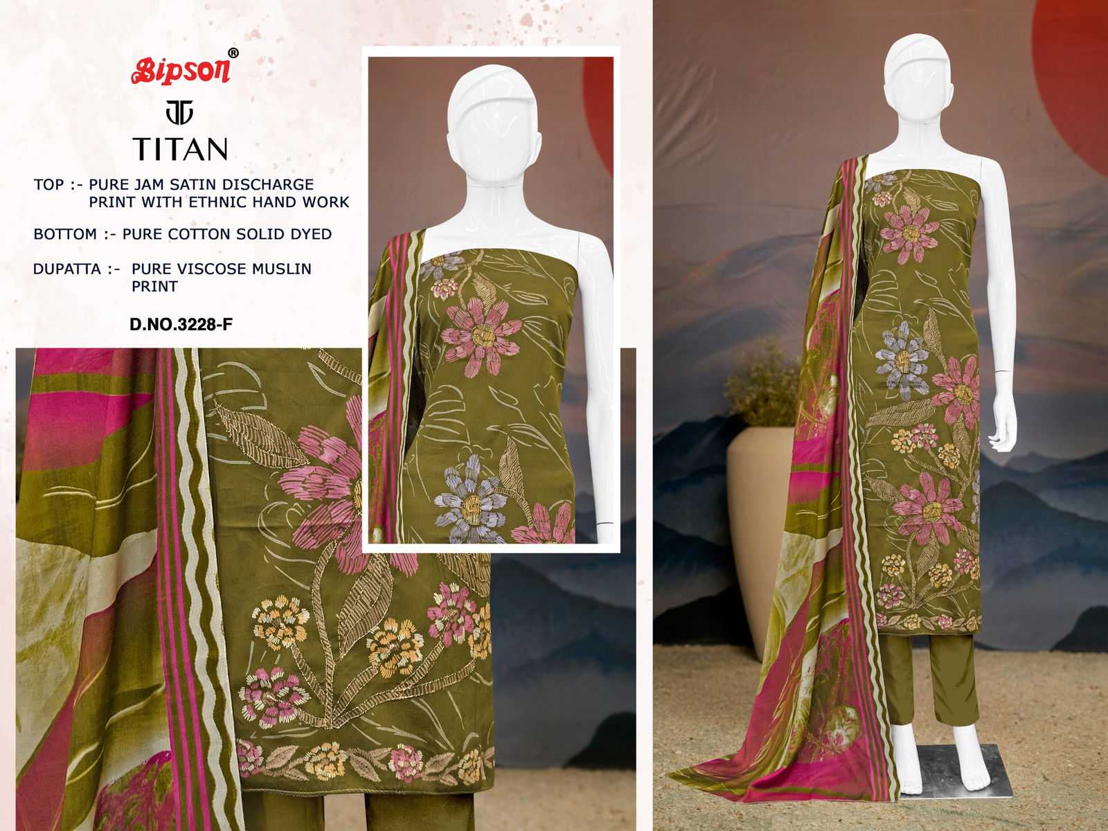 Titan 3228 By Bipson Jam Satin Printed Dress Material Suppliers In India
