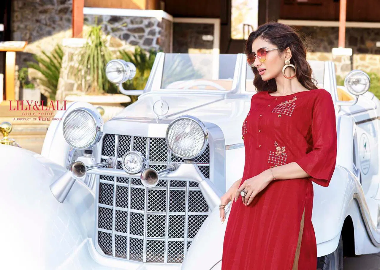 Lily & Lali Mystery Designer Partywear Fancy Rayon with Pattern Fabric Embroidery Kurtis with Gharara Collections