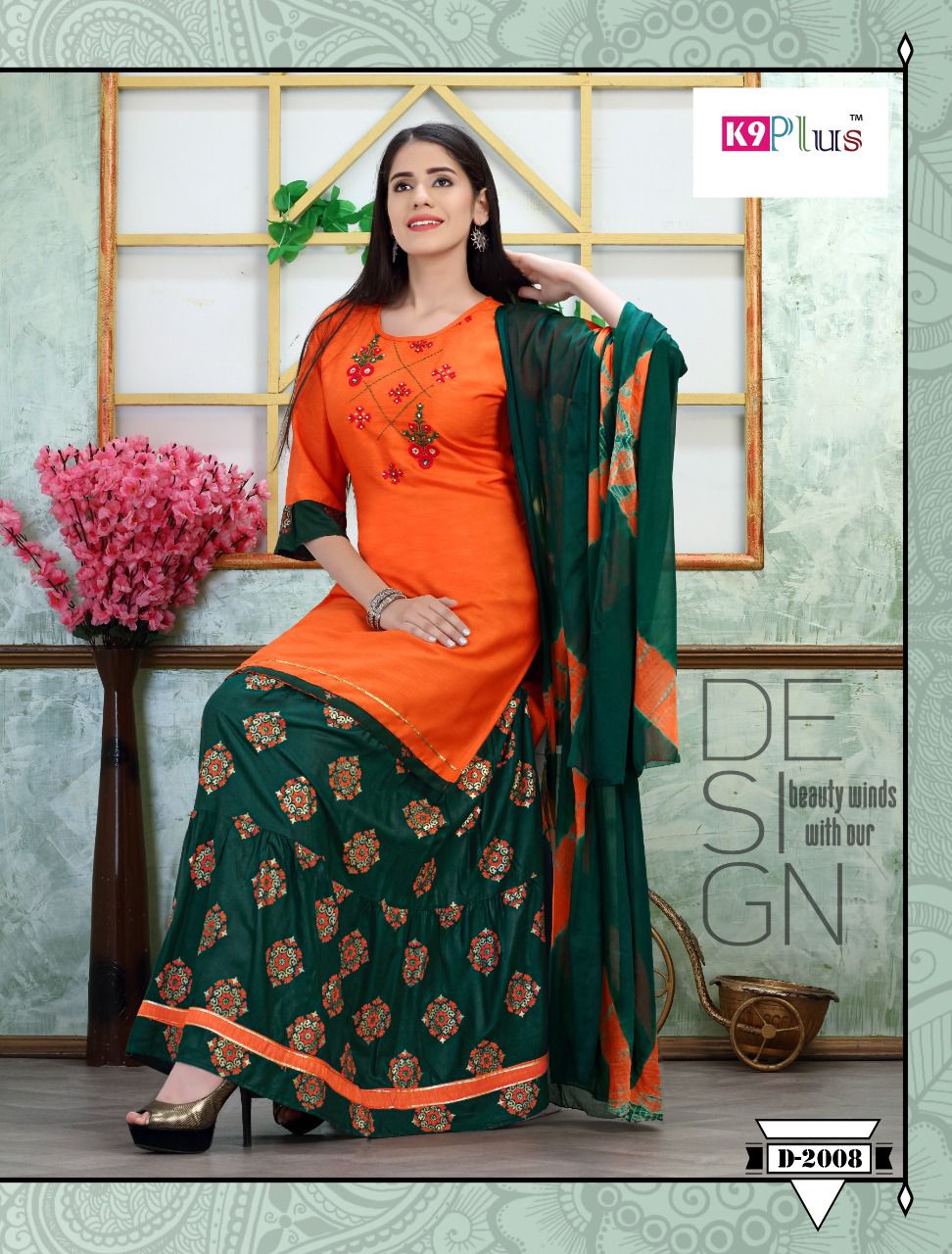 K9 Lilly Fancy Wear Heavy Rayon with Embroidery work Long Kurtis And Skirt With Dupatta Collection
