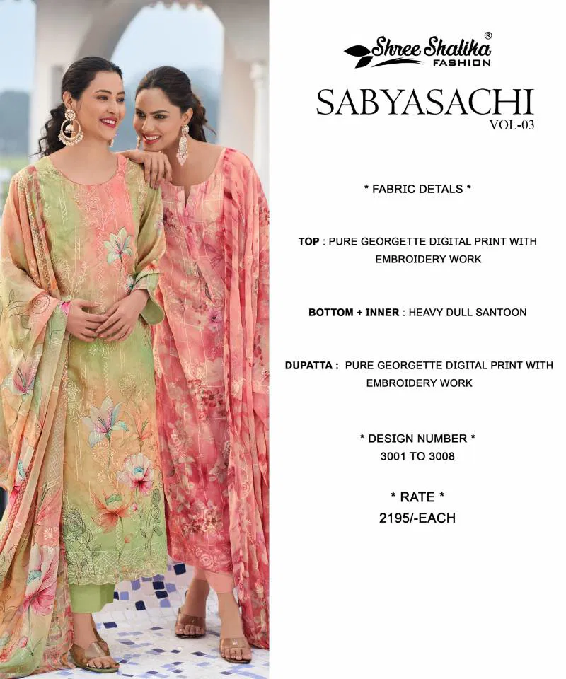 Sabyasachi Vol 3 By Shree Shalika Georgette Dress Material Orders In India
