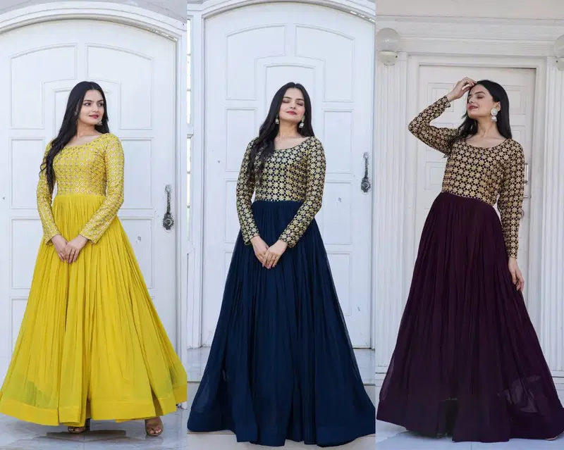 KA 1034 Long Faux Blooming Anarkali Gown Catalog
