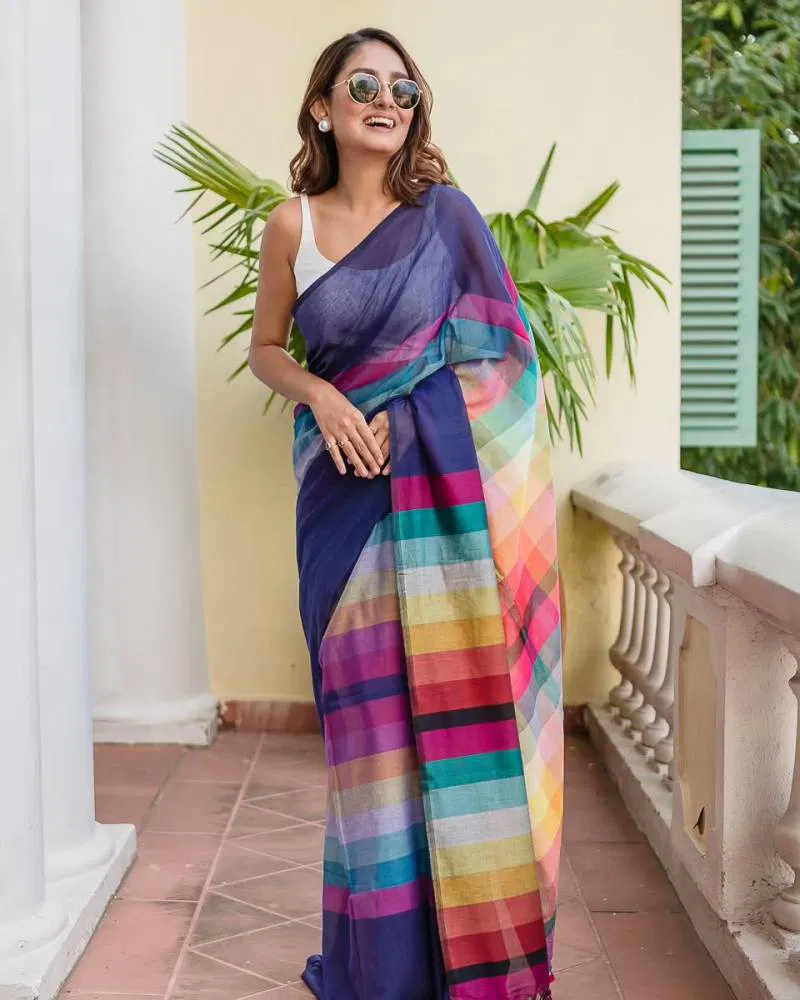 Bt 422 Digital Printed Linen Fancy Saree Exporters In India