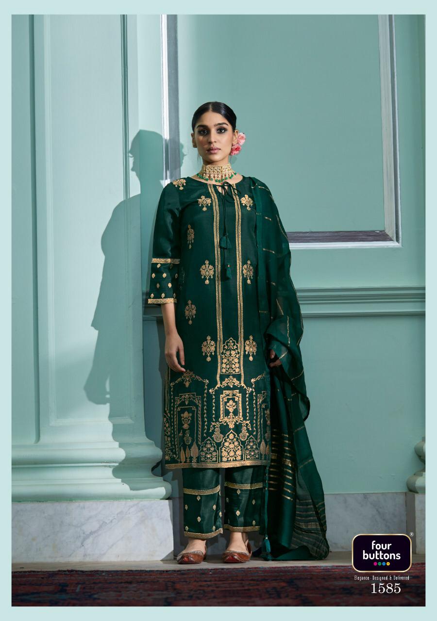 FOUR BUTTONS ROYALTY Latest Fancy Designer Jacquard Festive Wear Readymade Salwar Suit Collection
