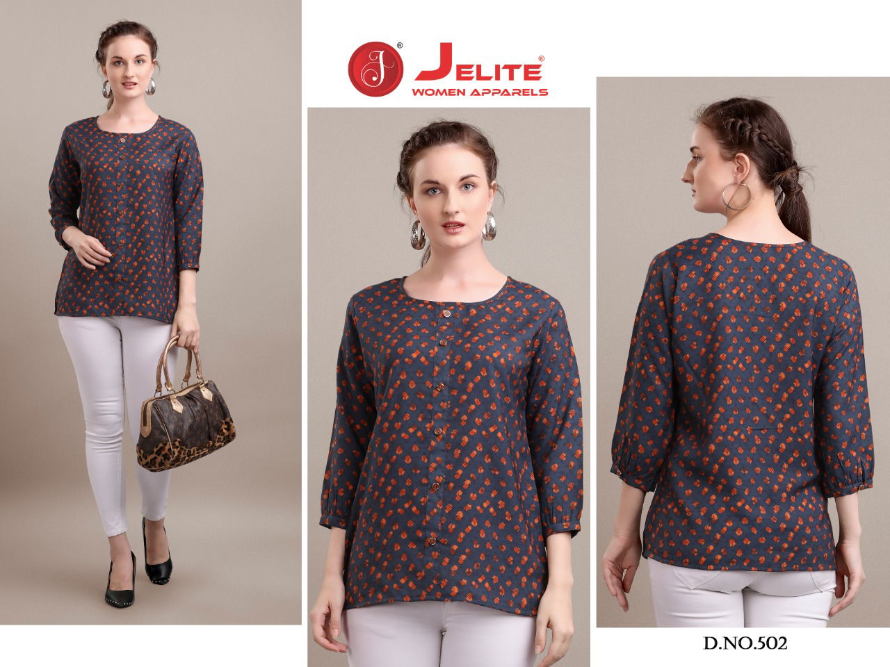 Jelite Camellia Stylish Western Regular Wear Heavy slub rayon And Cotton crepe Ladies Top Collection