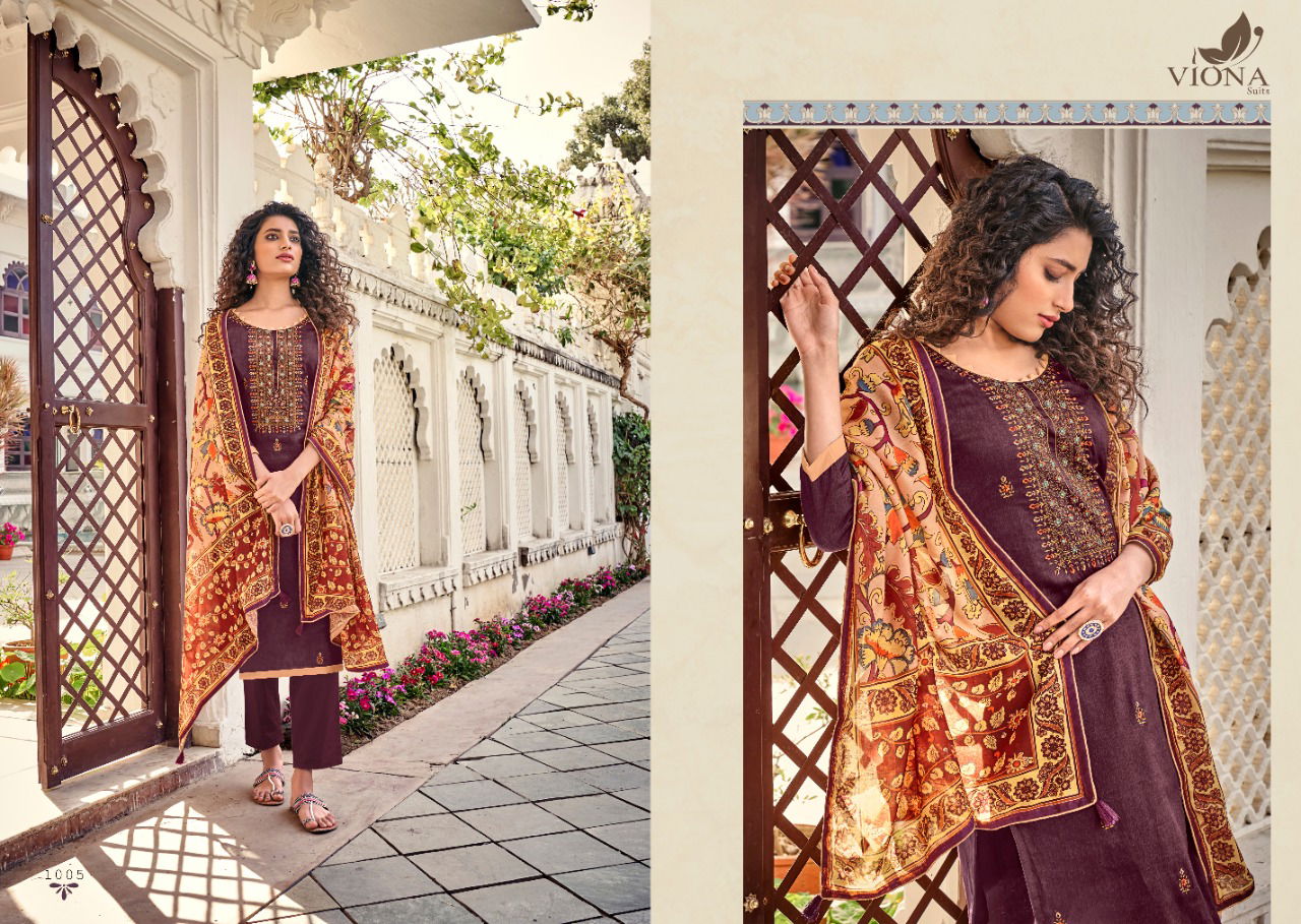 VIONA AAFIA Latest Fancy Casual Wear Cotton Jam Stain Negative Printed With Heavy Embroidery Work Salwar Suit Collection