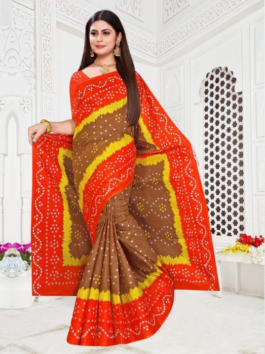 Smc Golden Bandhani Cotton Printed Regular Wear Designer Saree Collection