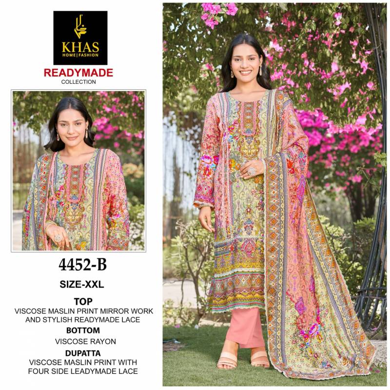 Khas 4452 Viscose Maslin Ready Made Pakistani Suits Wholesale Clothing Suppliers In India