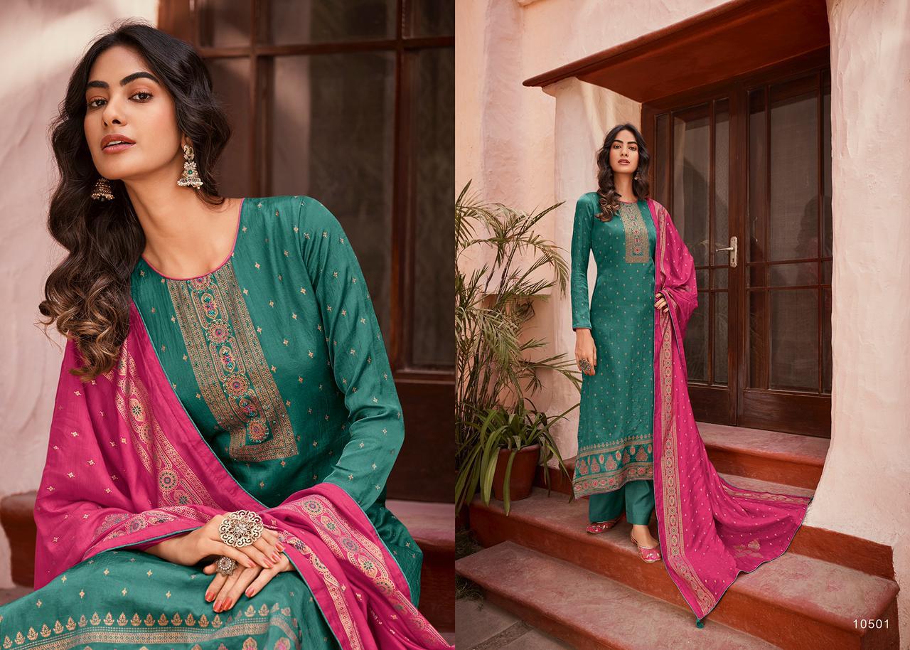 Deepsy Elite Latest Fancy Designer Silk Hand Block Foil print With Embroidery Work Designer Dress Material Collection
