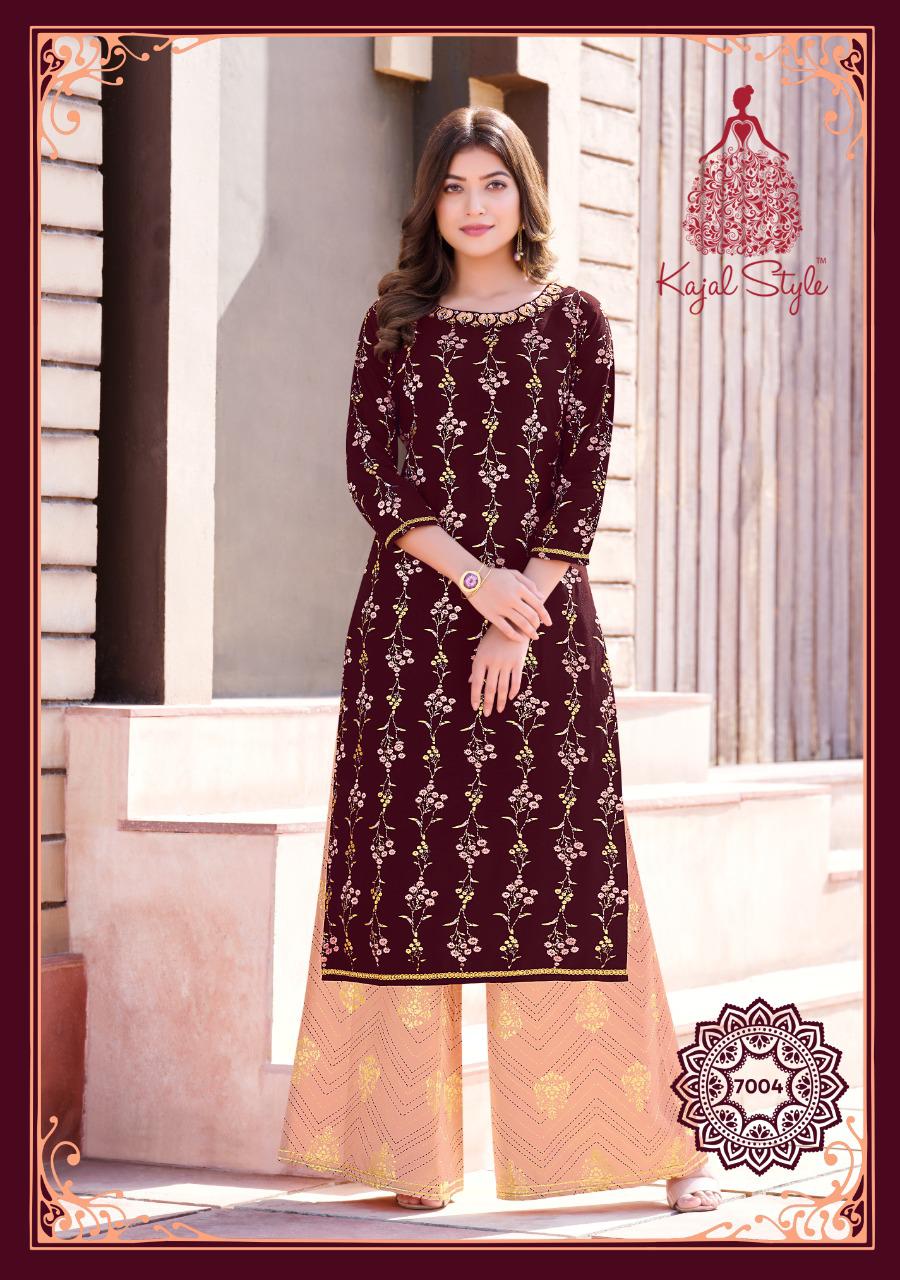 Fashion Label 7 Ethnic Wear Rayon Printed Kurti with Flair Palazzo And Sahara Collection
