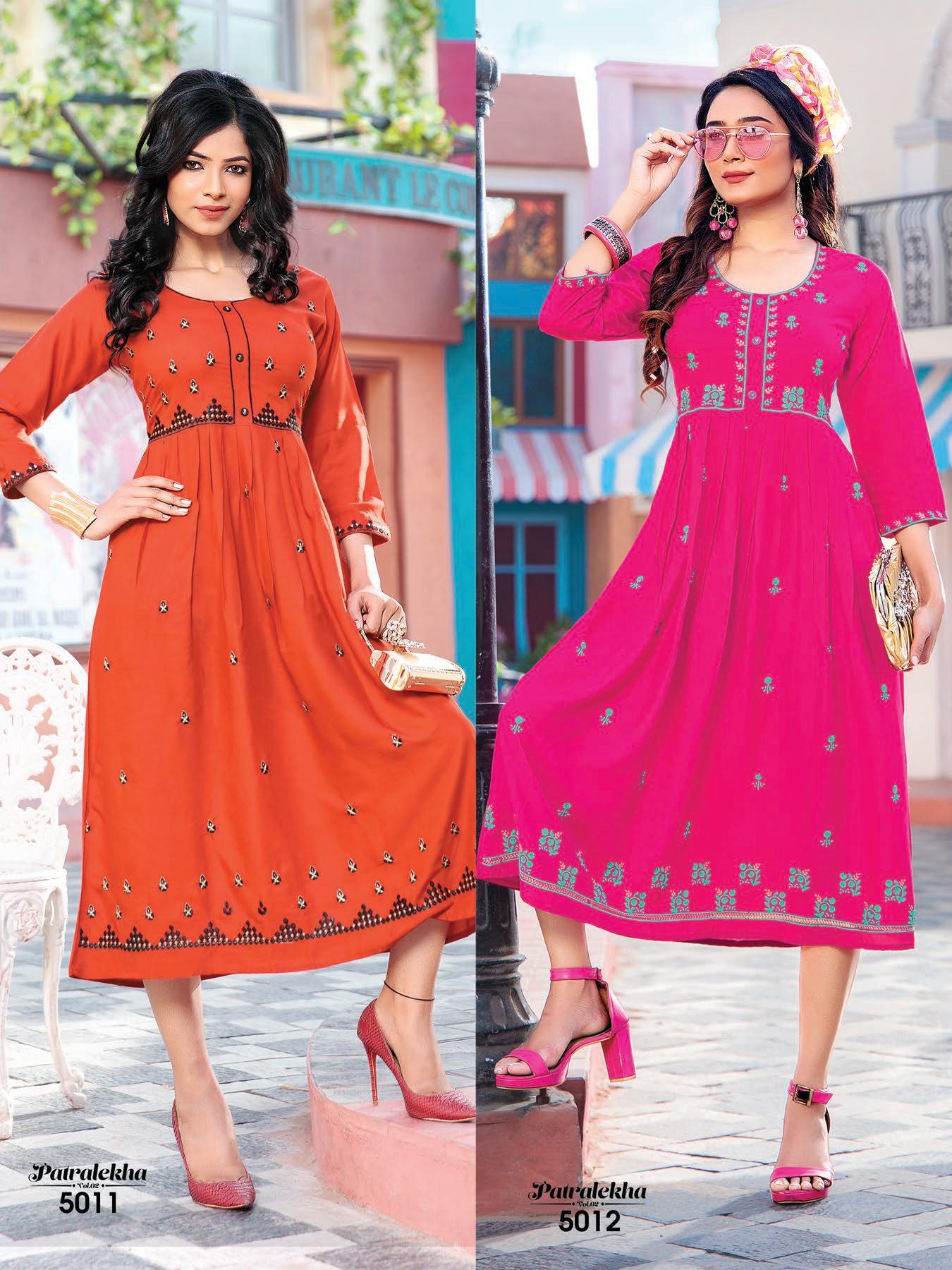 Patralekha 2 Latest Fancy Designer Rayon Embroidery Work Designer Festive Wear Kurti Collection
