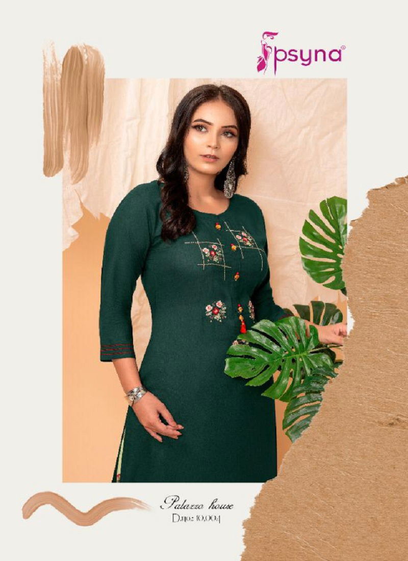 Palazzo House Vol 10 By Psyna Rayon Stylish Long Top With Plazzo Wholesale Clothing Suppliers In India