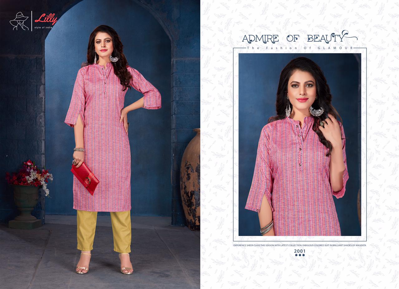 LILLY AMIRA Latest Designer Fancy Ethnic Wear Lining Rayon Katha kari Work And Designer Sleeve Heavy Kurtis Collection