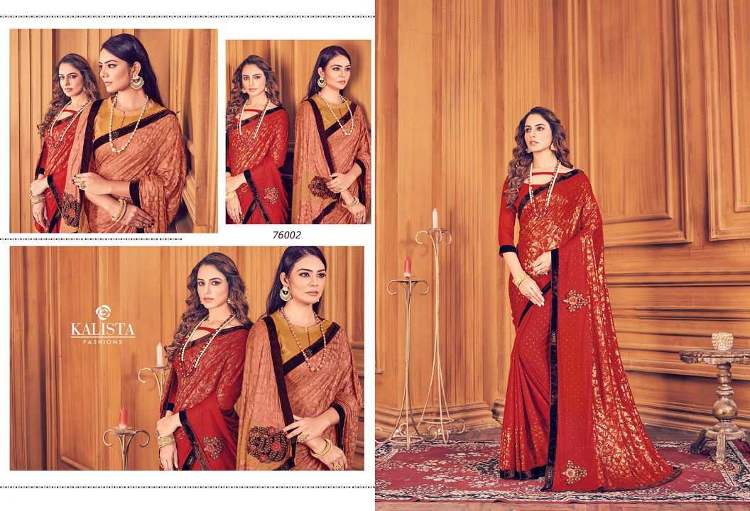 Kalista One Plus 2 Latest Designer Georgette Wedding Wear Festive Wear Embroidery Worked Sarees Collection 
