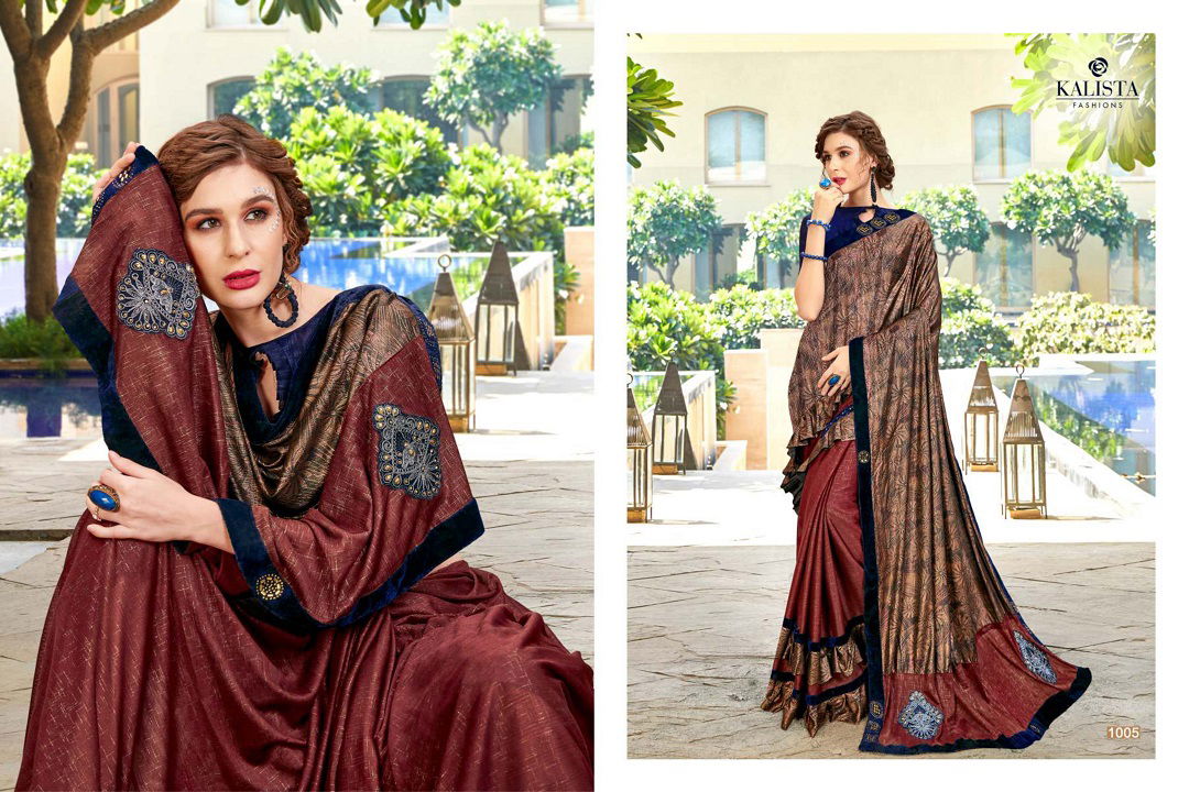 Kalista One Plus Latest Designer Party Wear Frill Design Vichitra Silk Saree Collection 
