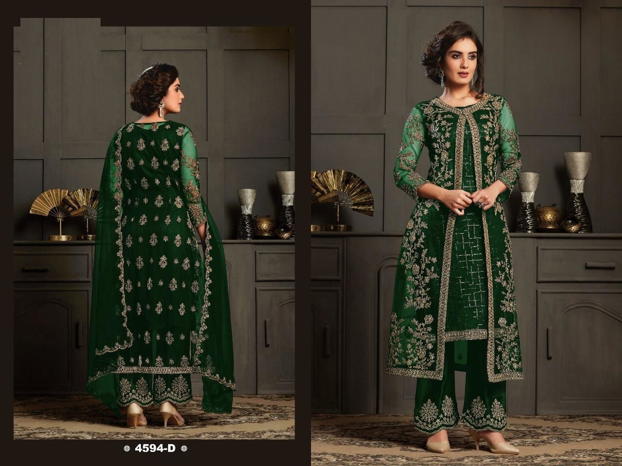 Super Hit 4594 Colors Latest Fancy Festive Wear Heavy Net with Embroidery And Cording Beautiful Ton To Ton Sequences Work Salwar Kameez Collection