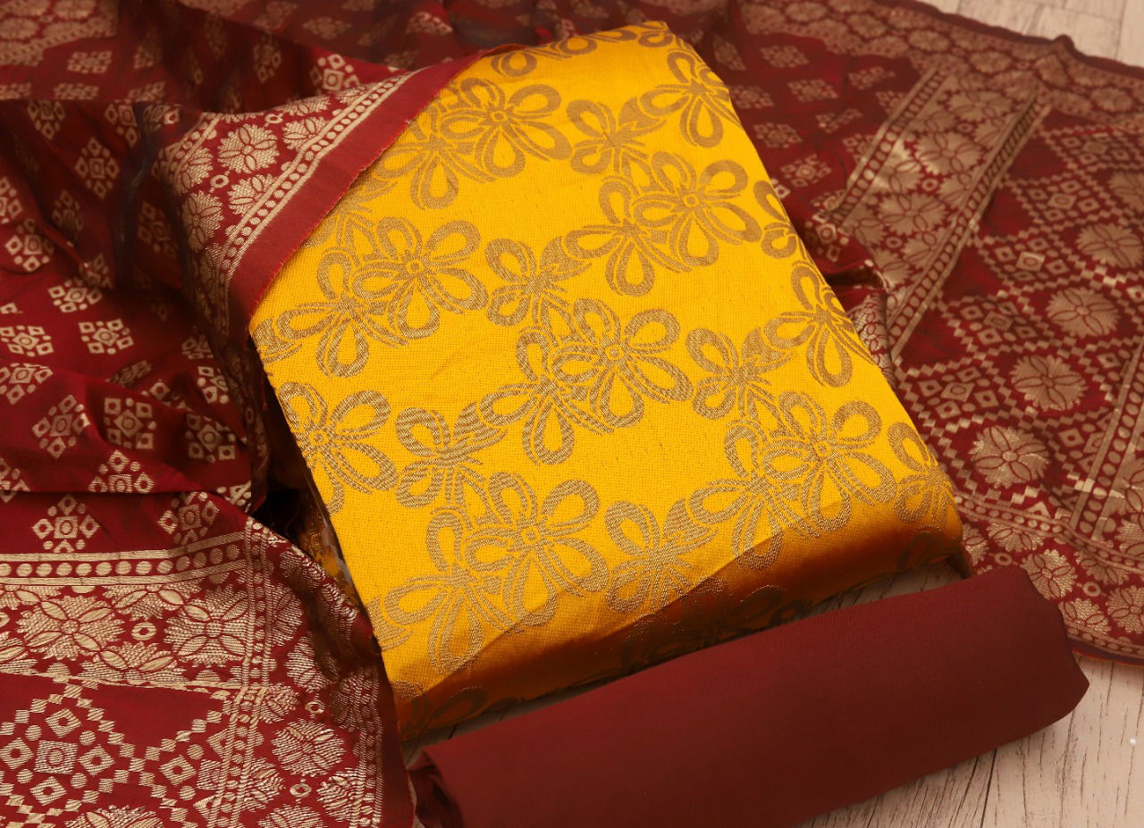 Rnx Jacquard Gold 3 Festive Wear Banarasi Jacquard Dress Material Collection  