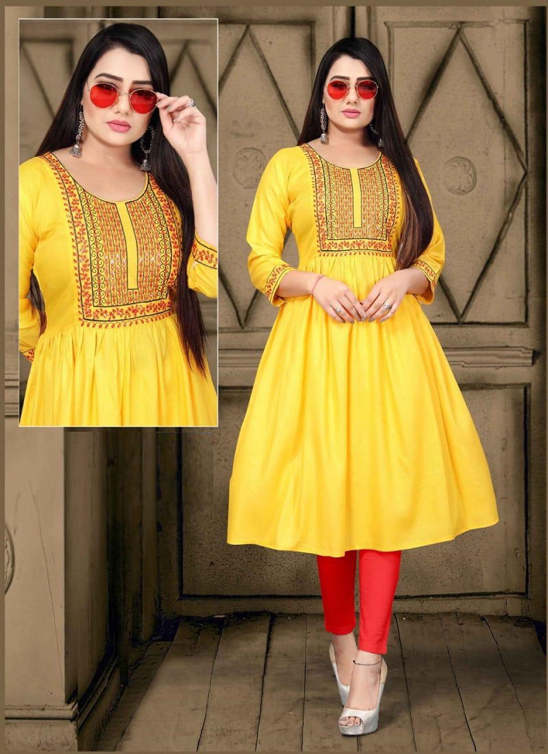 Kritika 01 Latest Designer Ethnic Wear Rayon Embroidery Kurti Collection