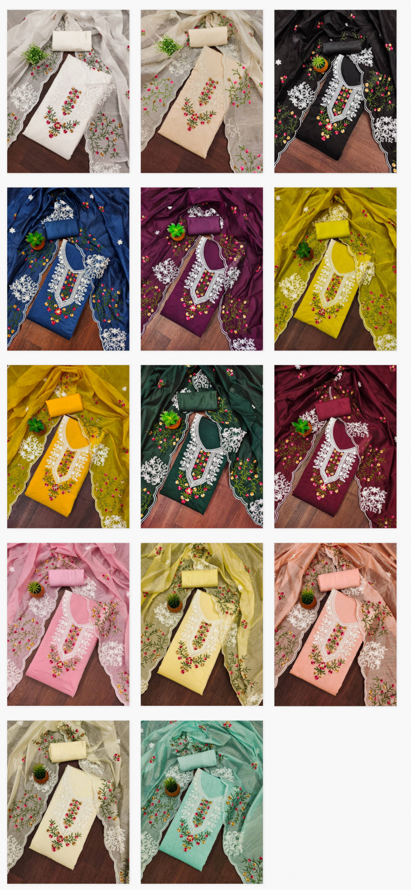 Color Set 9061 Chanderi Cotton Fancy Dress Material Exporters In India