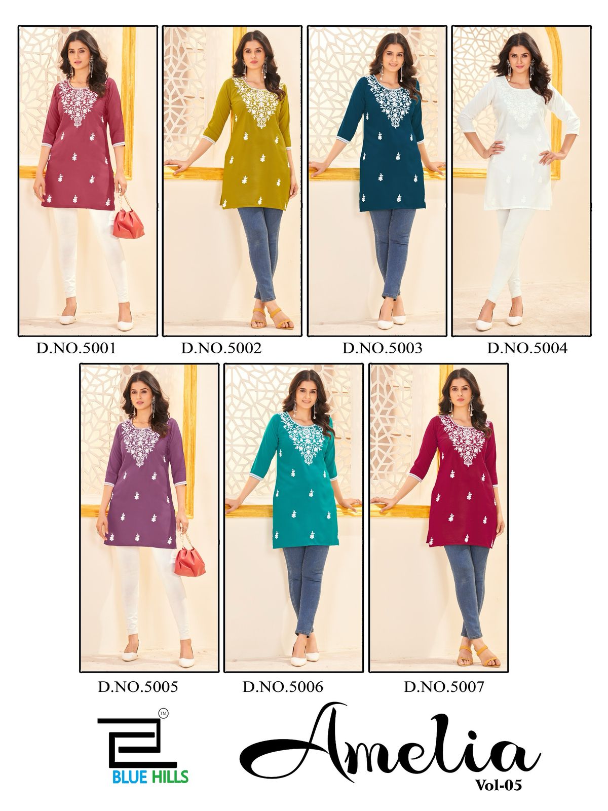 Amelia Vol 5 By Blue Hills Rayon Lucknavi Work Short Kurti Suppliers In India
