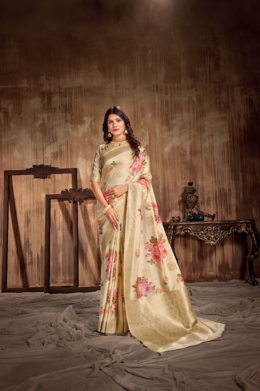Rajyog Anjali Latest Designer Fancy Festive Wear Silk Digital Printed Silk Sarees Collection
