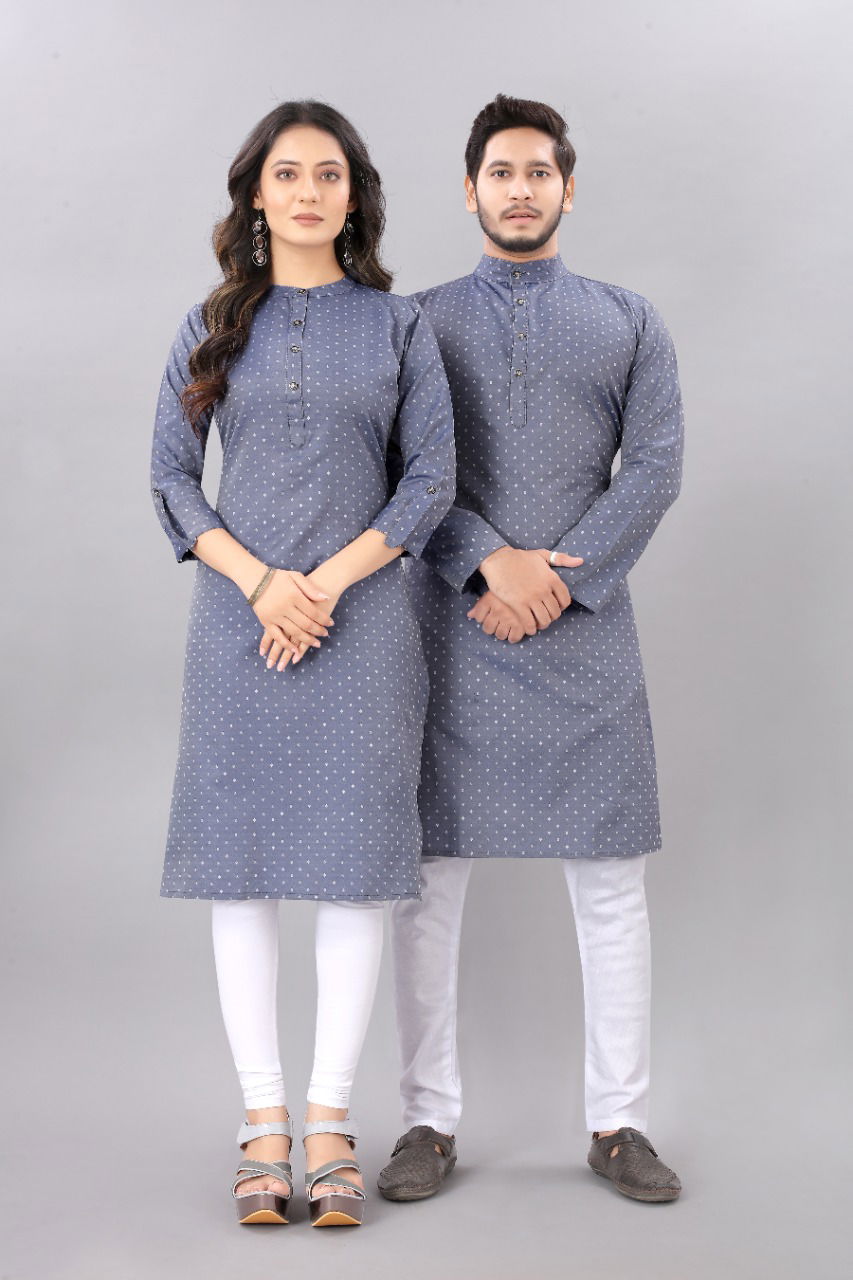 Sabella Latest Fancy Designer fancy Party Wear Couple Kurta Cotton Jacquard Couple Kurta Collection
