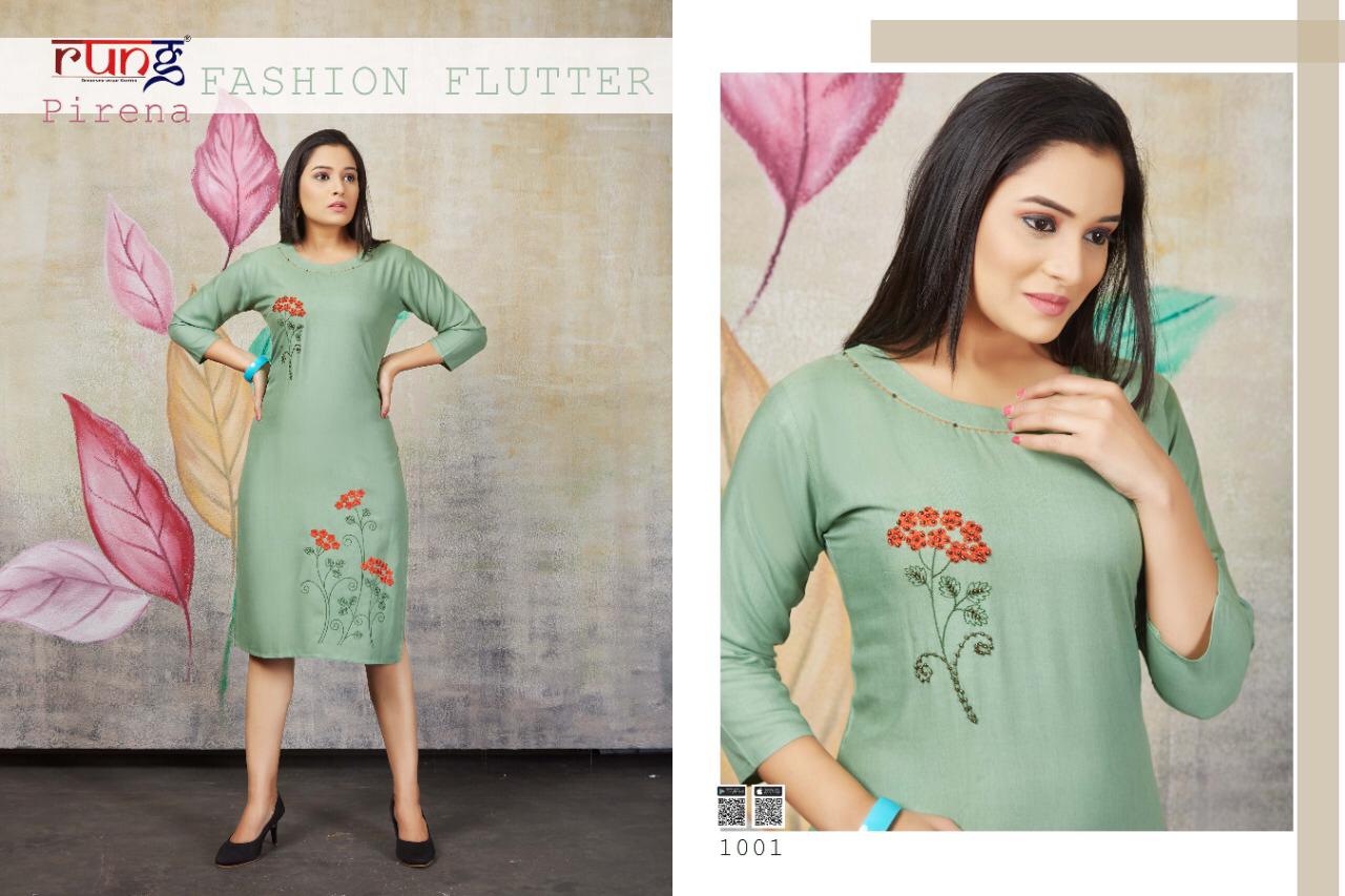 Rung Pirena Latest Designer Rayon Party Wear Kurti Collection