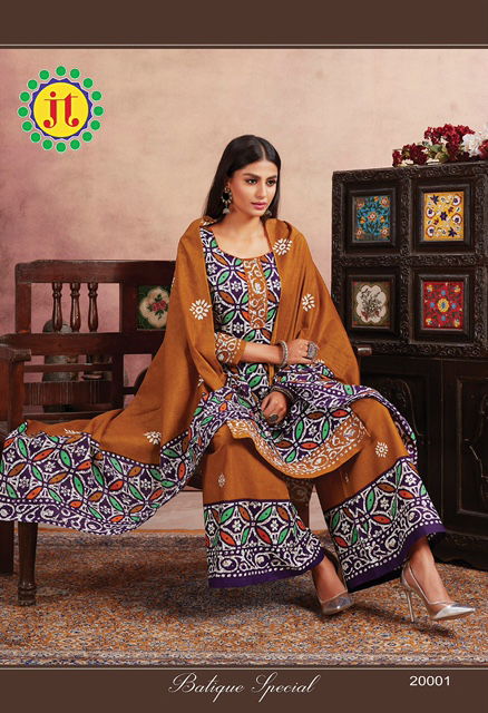 Jt Batique Special 20 Cotton Designer Regular Wear Kurti with Bottom and Dupatta Collections
