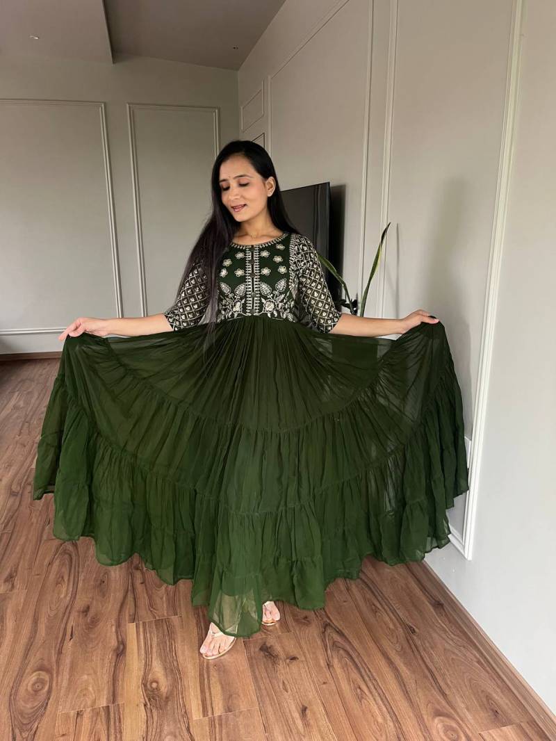 Sn 2391 92 Beautiful Faux Georgette Gown With Dupatta  Wholesale Clothing Distributors In India