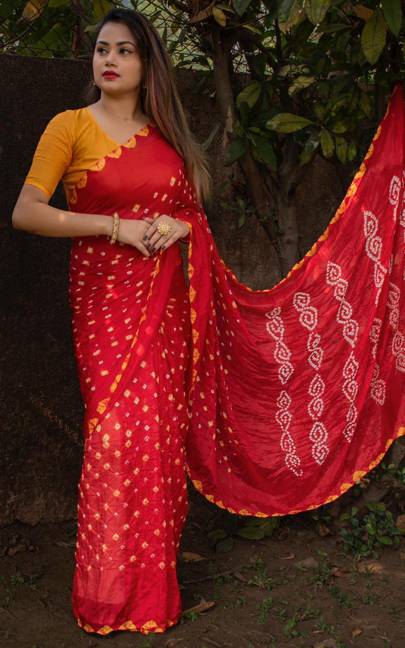 Gaji Bandhej Latest Designer Fancy Festive Wear Silk With Bandhej Border Saree Collection

