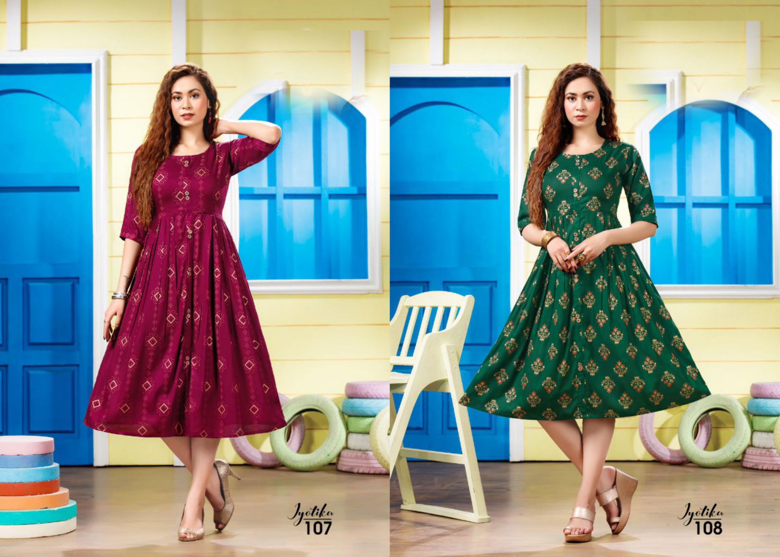 Jyotika 101 Regular Wear Printed Rayon Anarkali Kurti Collection