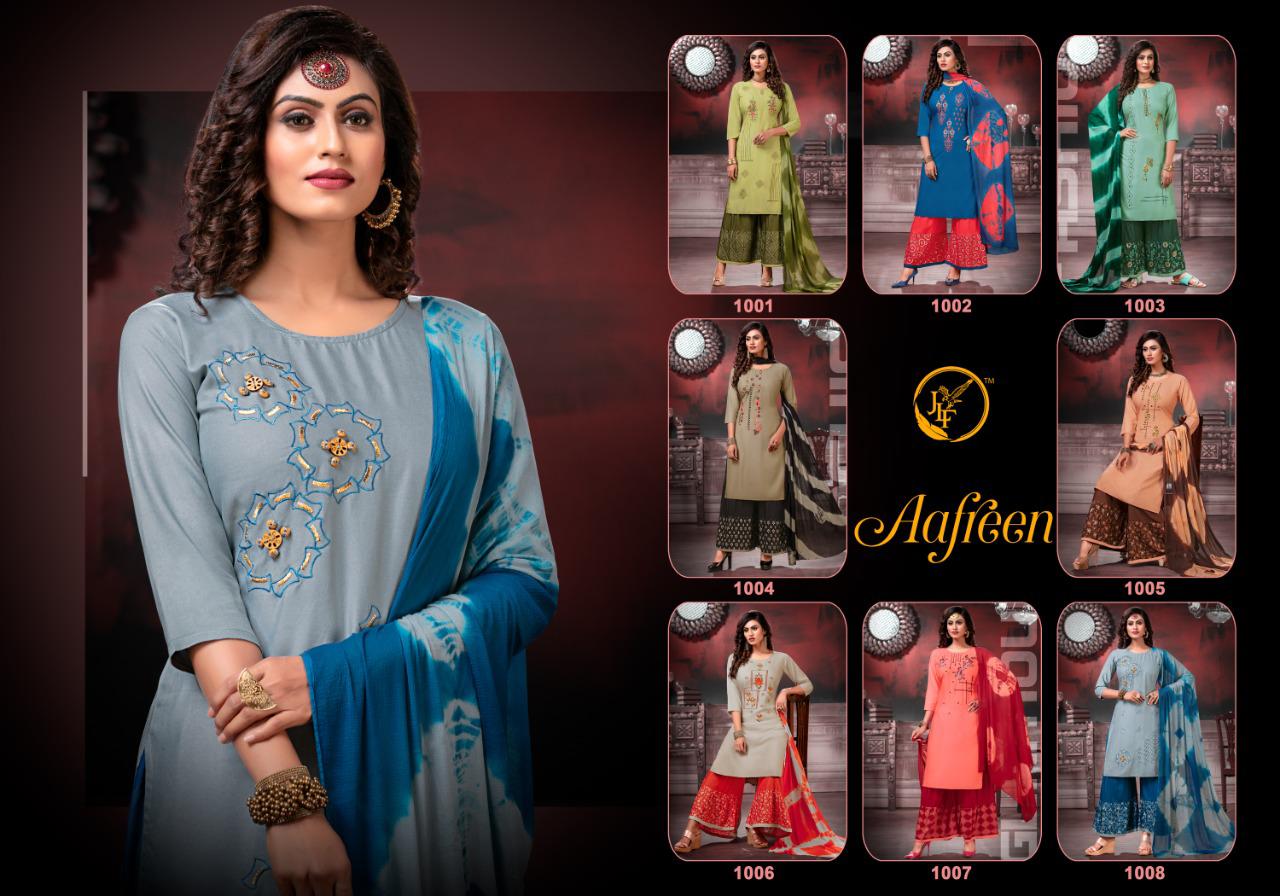 JLF Aafreen Latest Heavy Designer Rayon Print  Plazzo Suit Collection With Nazneen Shibori Dupatta